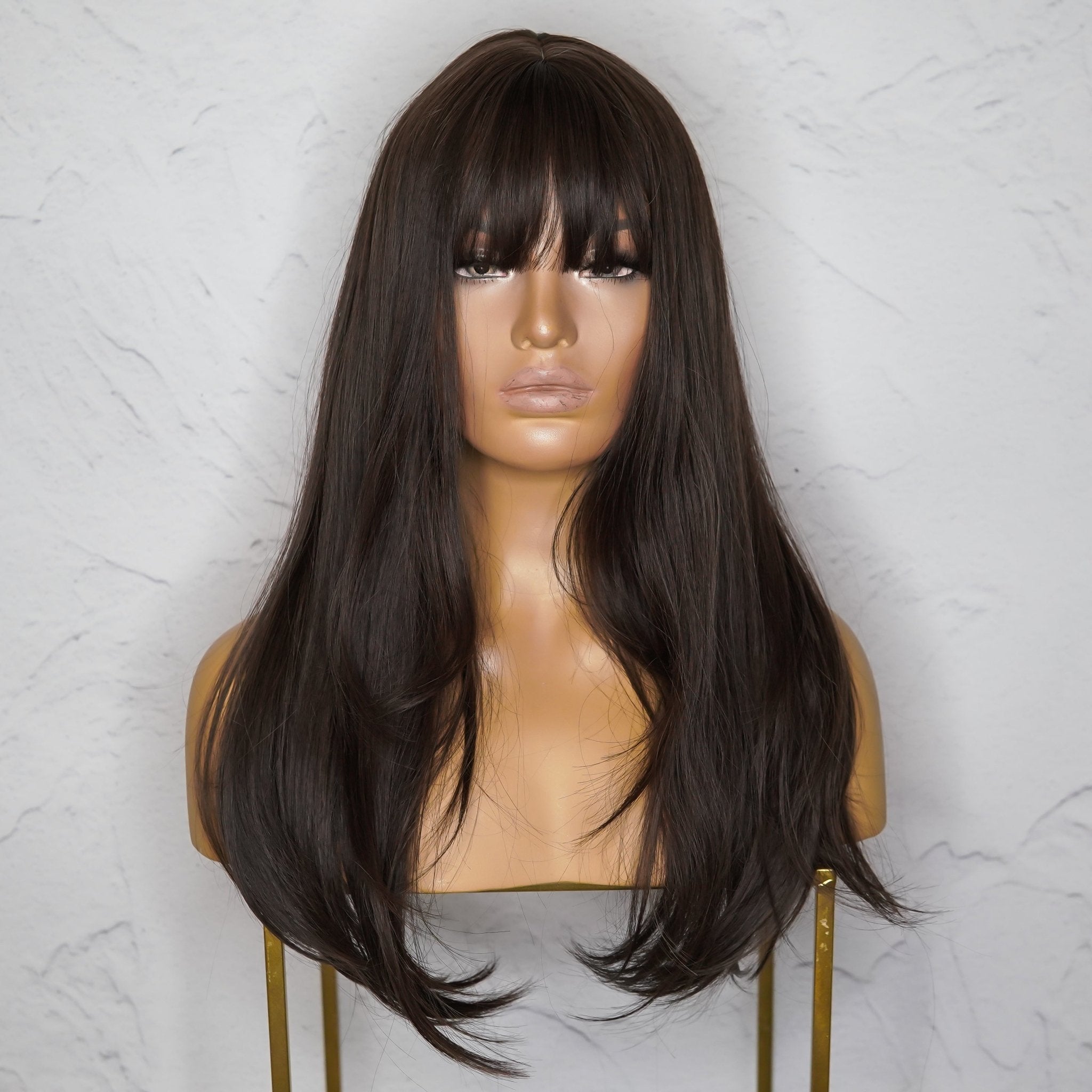 ASHLEY Dark Brown Fringe Wig - Milk &amp; Honey Wigs