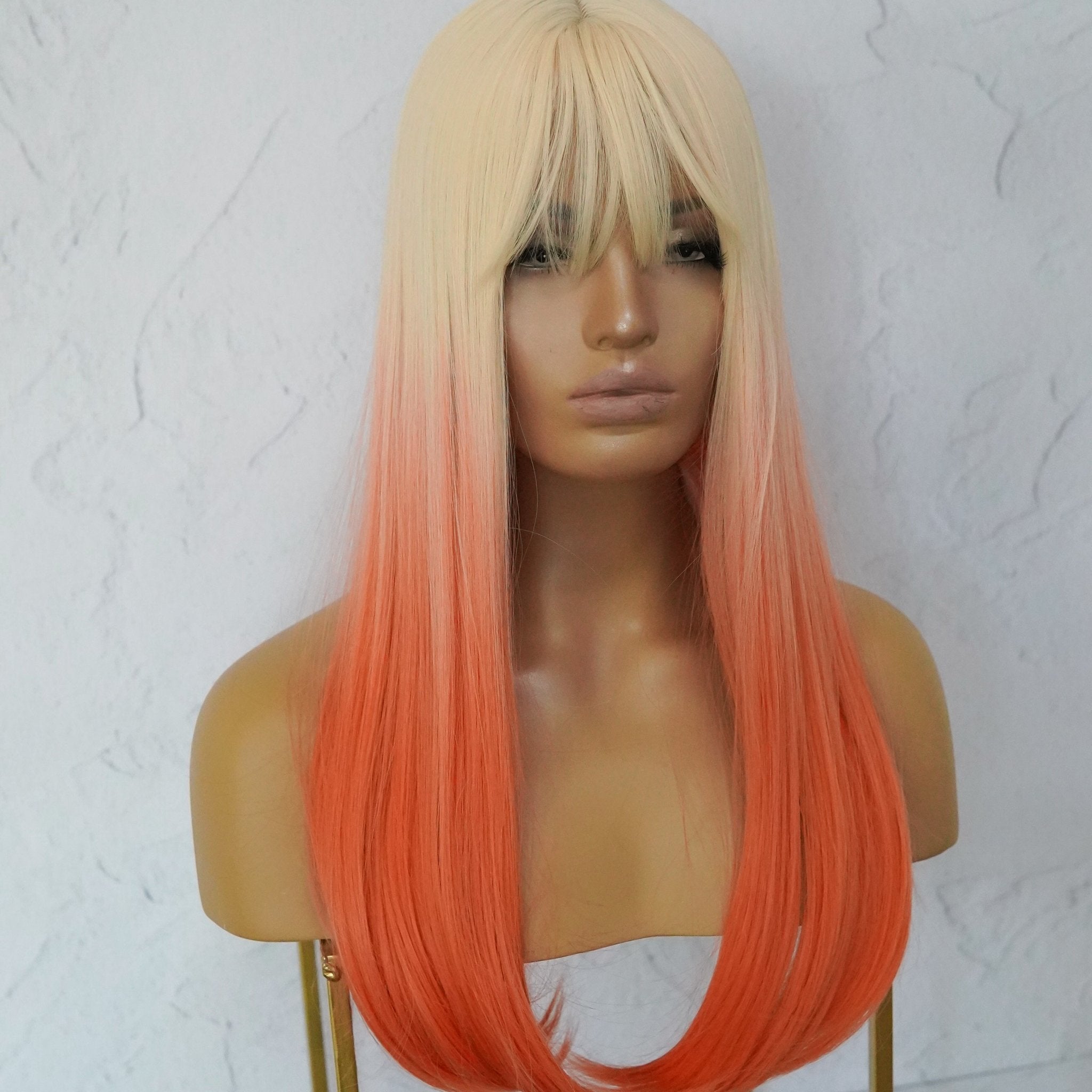 ASHLEY Ombre Peach Fringe Wig - Milk &amp; Honey Wigs