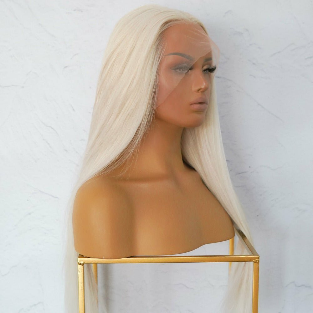 CLEO Platinum White Blonde Human Hair Lace Front Wig - SAMPLES - Milk &amp; Honey Wigs