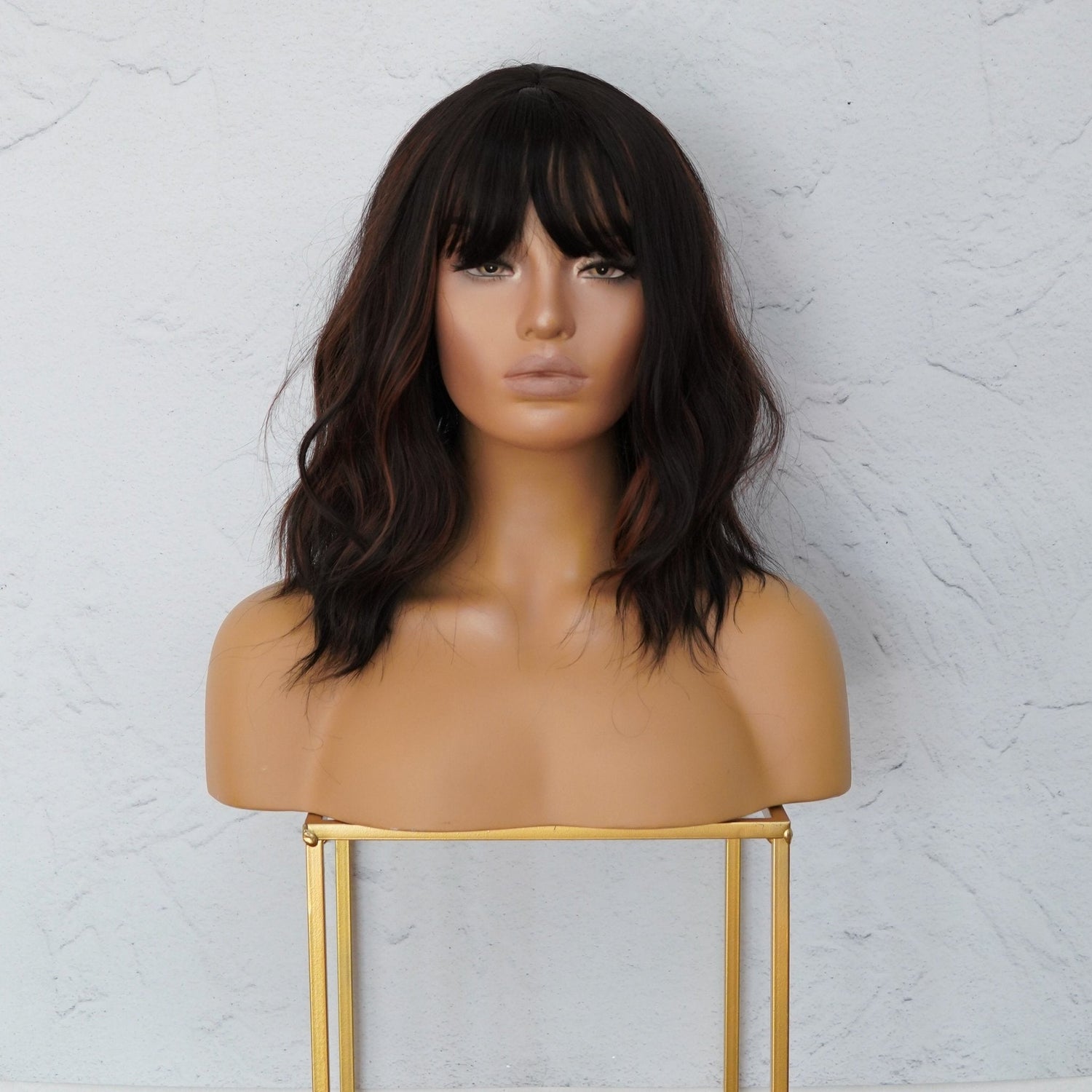 HAYLEY Darkest Brown with Highlights Bob Fringe Wig - Milk &amp; Honey Wigs