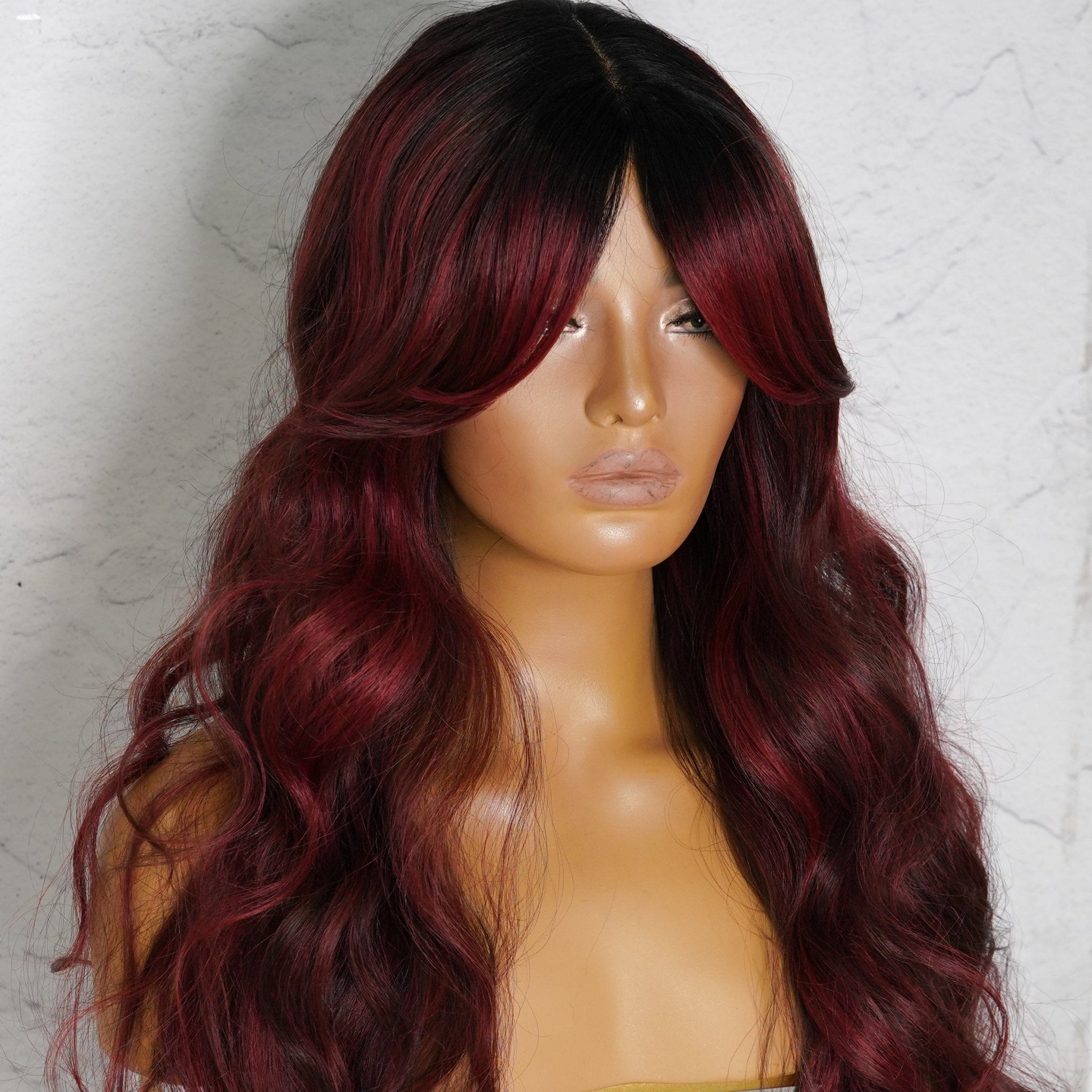 HENLEY Burgundy Lace Fringe Wig - Milk &amp; Honey Wigs