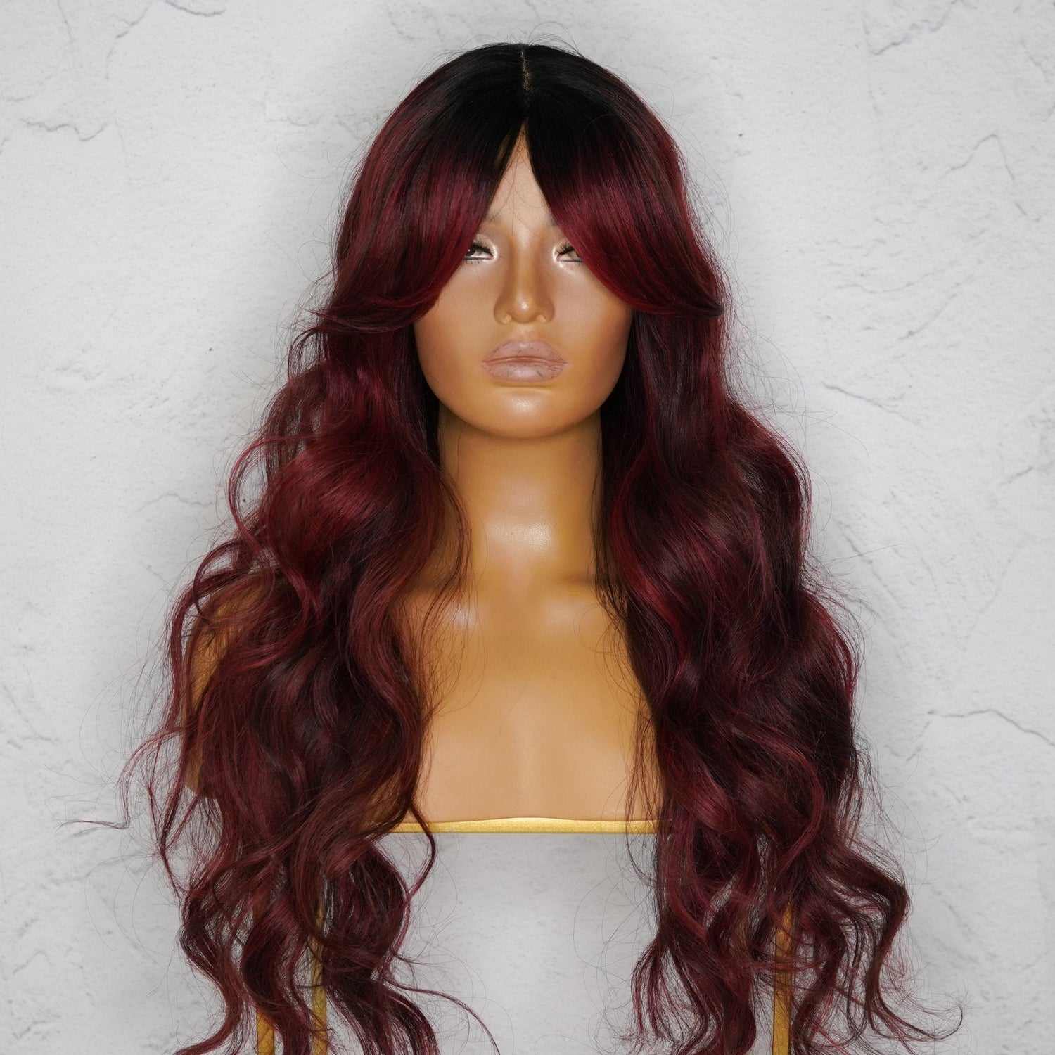 HENLEY Burgundy Lace Fringe Wig - Milk &amp; Honey Wigs