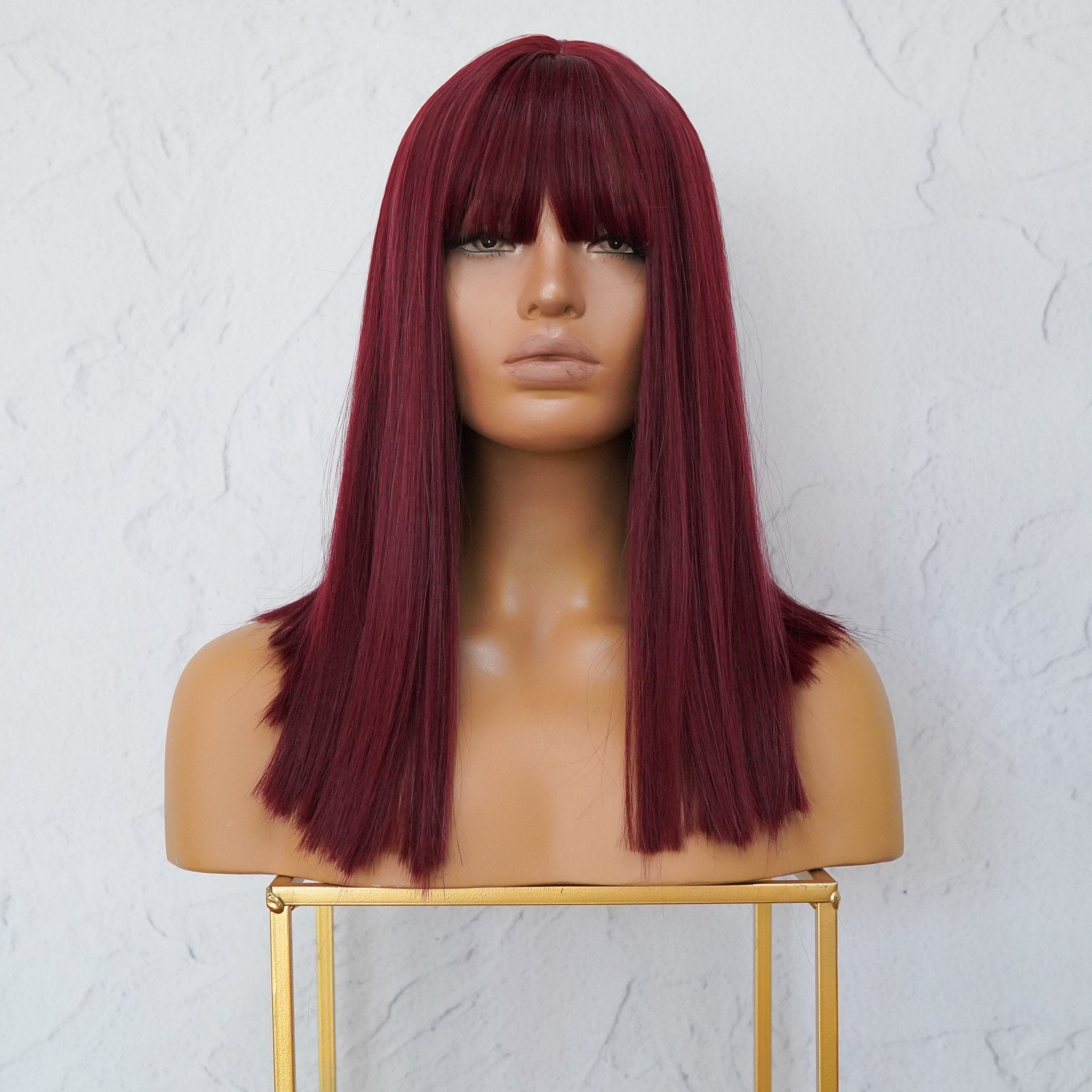 JOLIE Burgundy Fringe Wig - Milk &amp; Honey Wigs