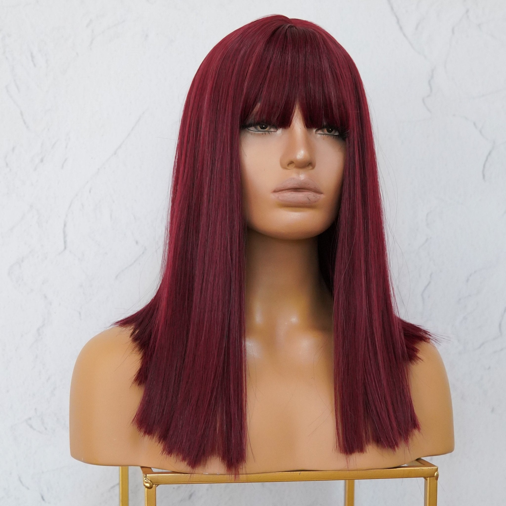 JOLIE Burgundy Fringe Wig - Milk &amp; Honey Wigs