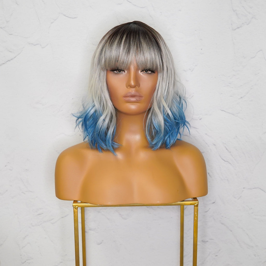 JORDAN Ombre Blue Bob Fringe Wig - Milk &amp; Honey Wigs
