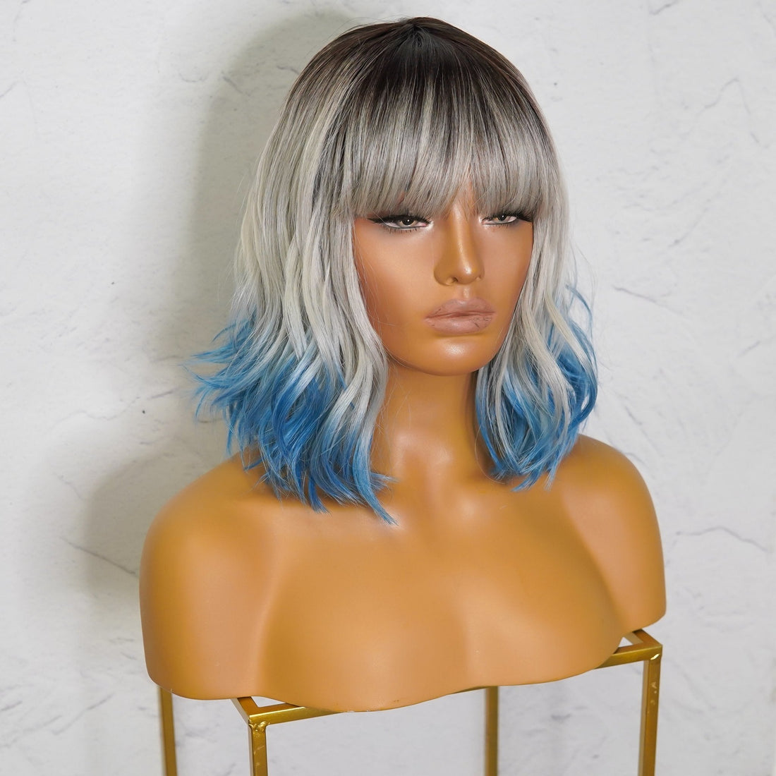 JORDAN Ombre Blue Bob Fringe Wig - Milk &amp; Honey Wigs