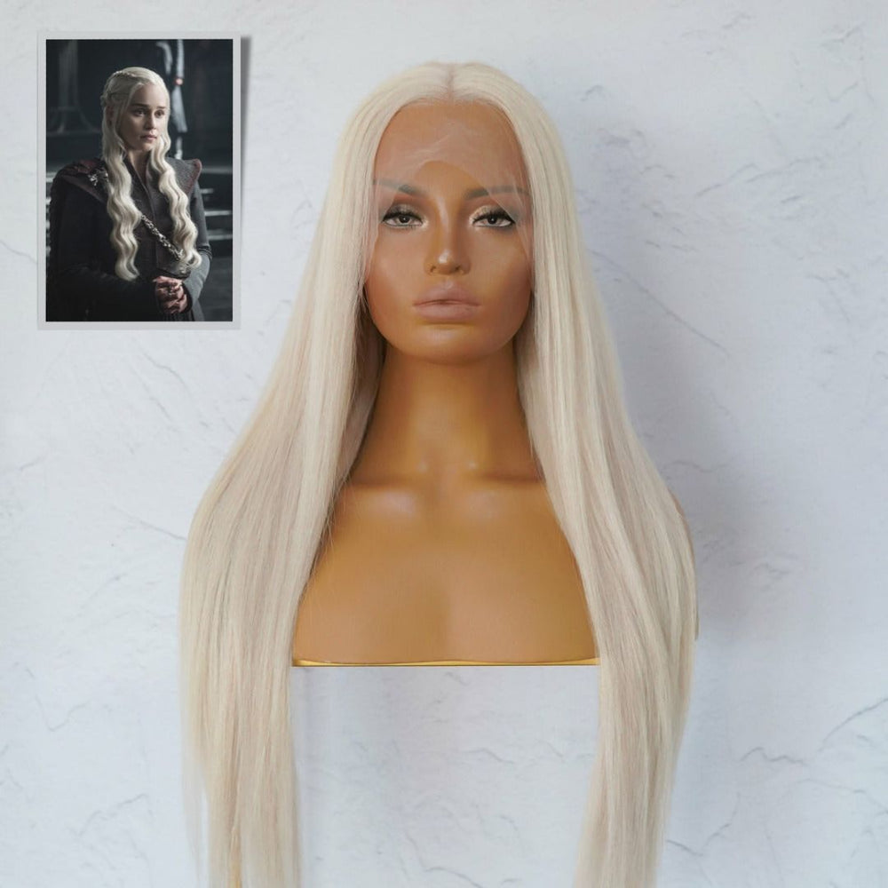 KHALEESII COSPLAY - CLEO Platinum White Blonde Human Hair Lace Front Wig - Milk & Honey