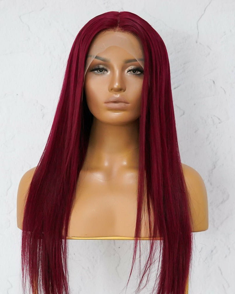 LILLY Burgundy Red Human Hair Lace Front Wig ** READY TO SHIP ** - Milk & Honey
