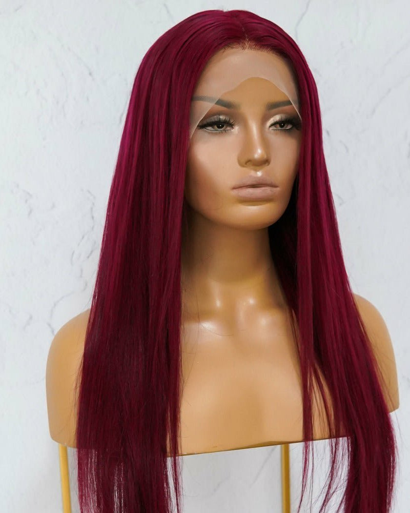 LILLY Burgundy Red Human Hair Lace Front Wig ** READY TO SHIP ** - Milk & Honey