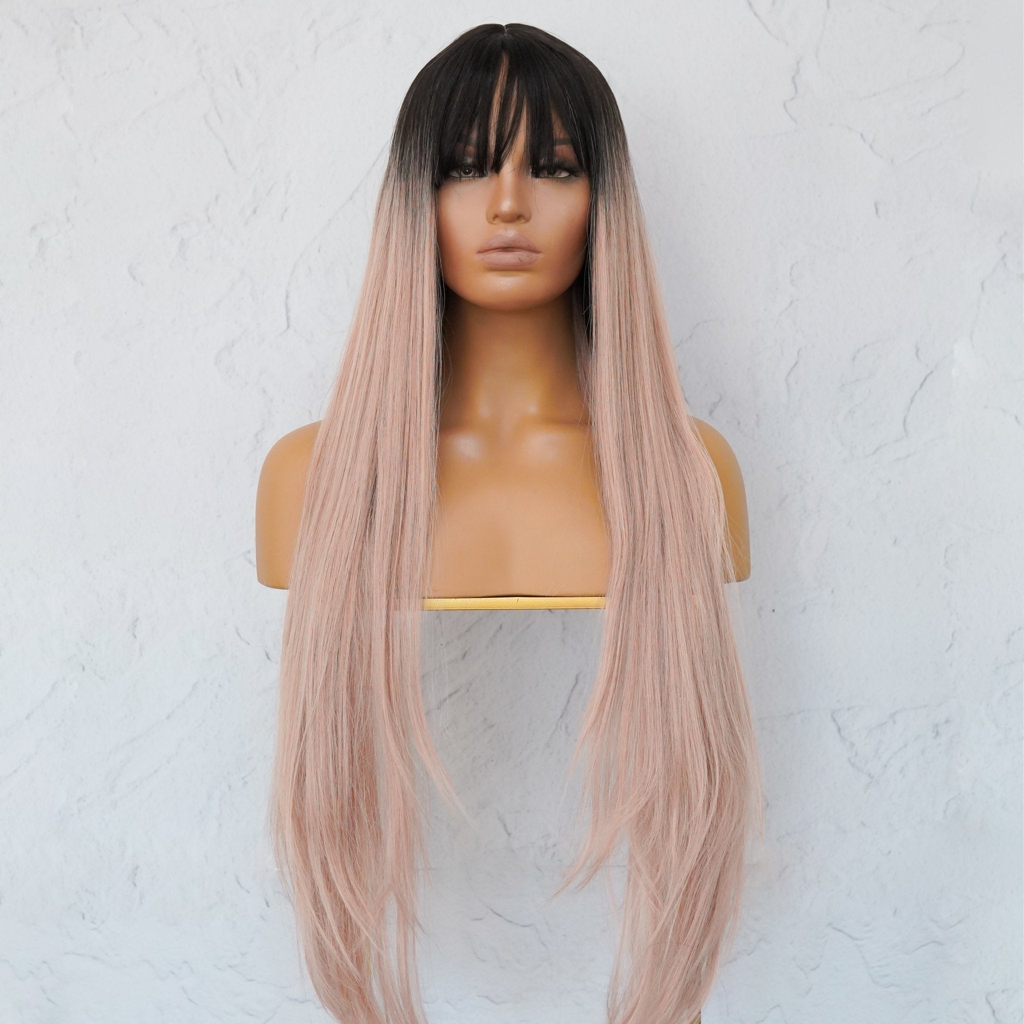 LIRA Dusty Caramel Pink Ombre Fringe Wig - Milk &amp; Honey Wigs