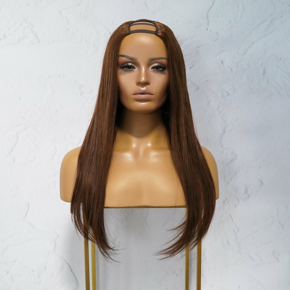 LOREN Medium Brown 6 Human Hair U Part Wig Milk Honey