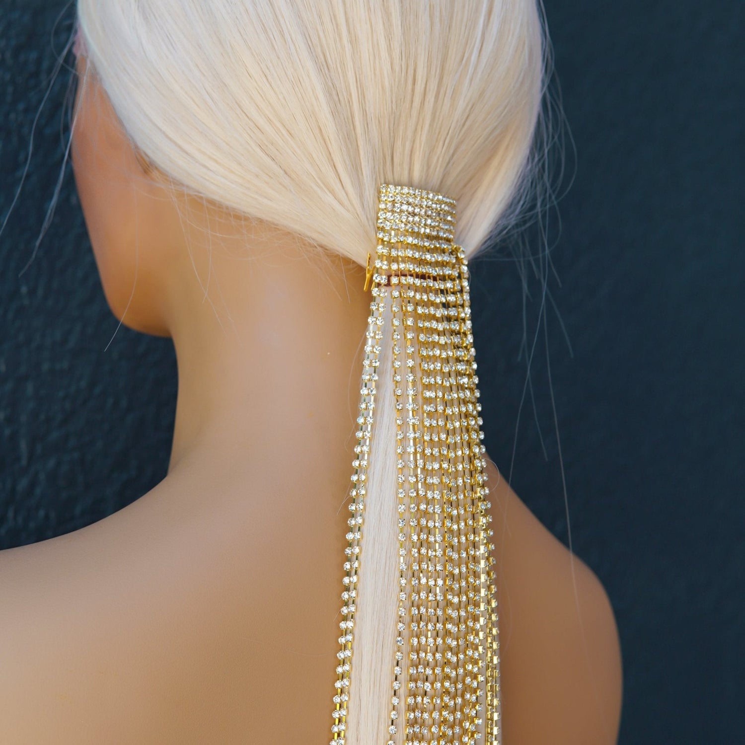 Rhinestone Ponytail Hair Chain - GOLD - Milk &amp; Honey Wigs