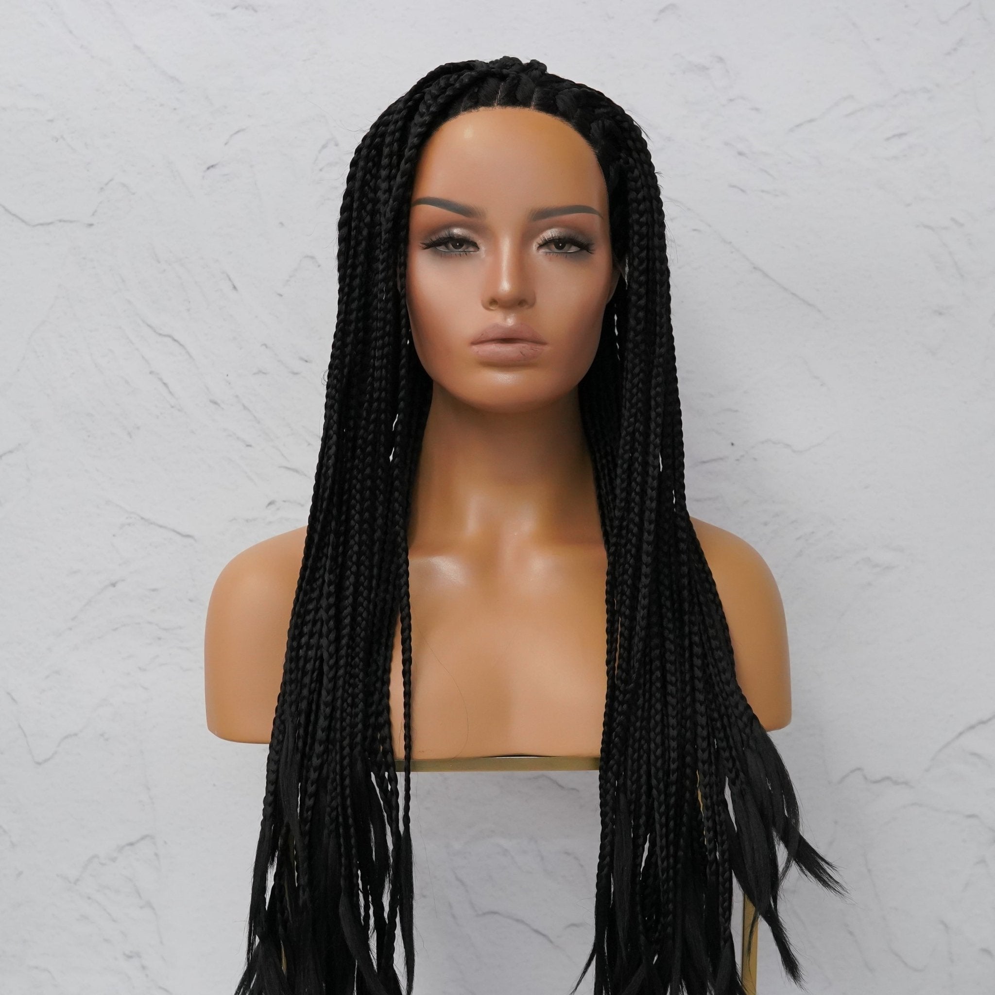 SAMPLE PHOENIX BLACK Braided 26 Lace Front Wig Pre Cut Lace