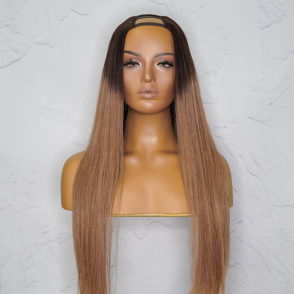 SUZY Ombre Brown Human Hair U Part Wig - Milk & Honey