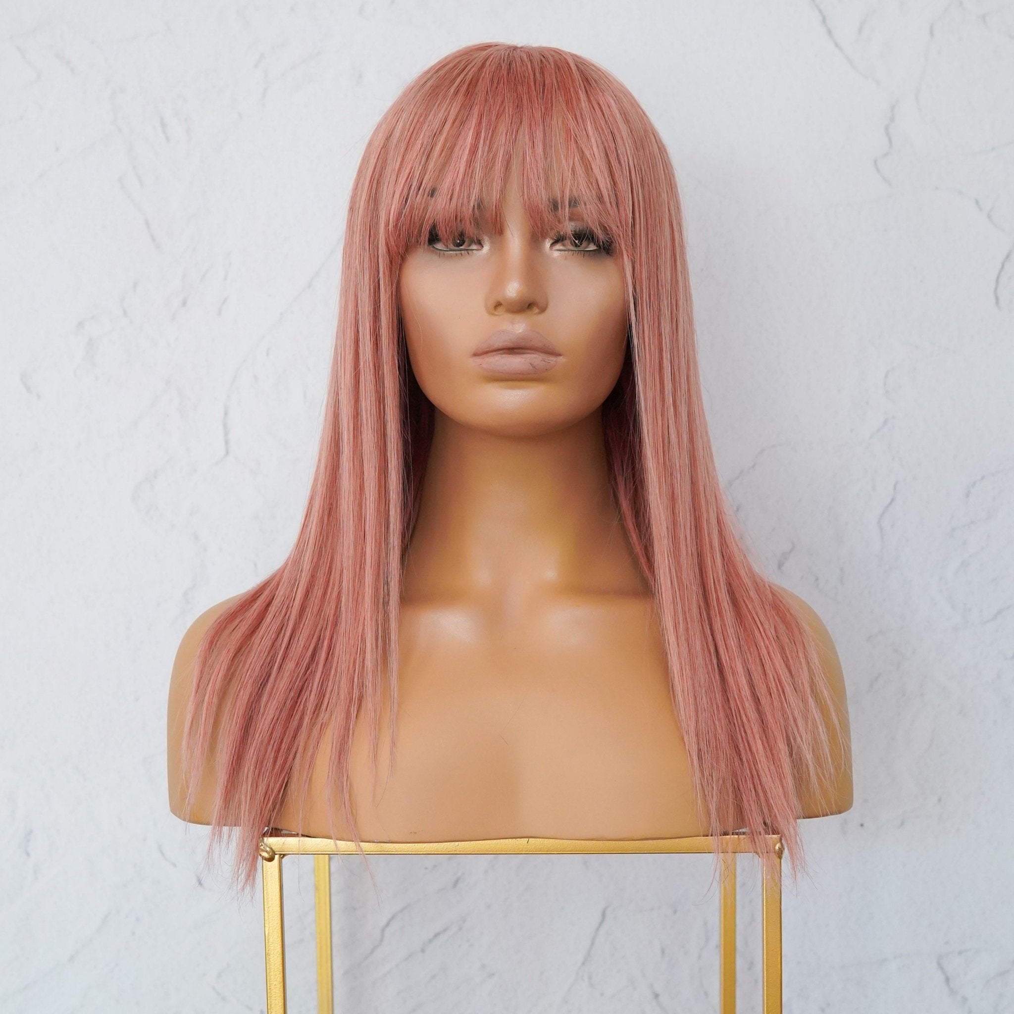VICTORIA Dusty Pink Human Hair Fringe Wig - Milk & Honey Wigs