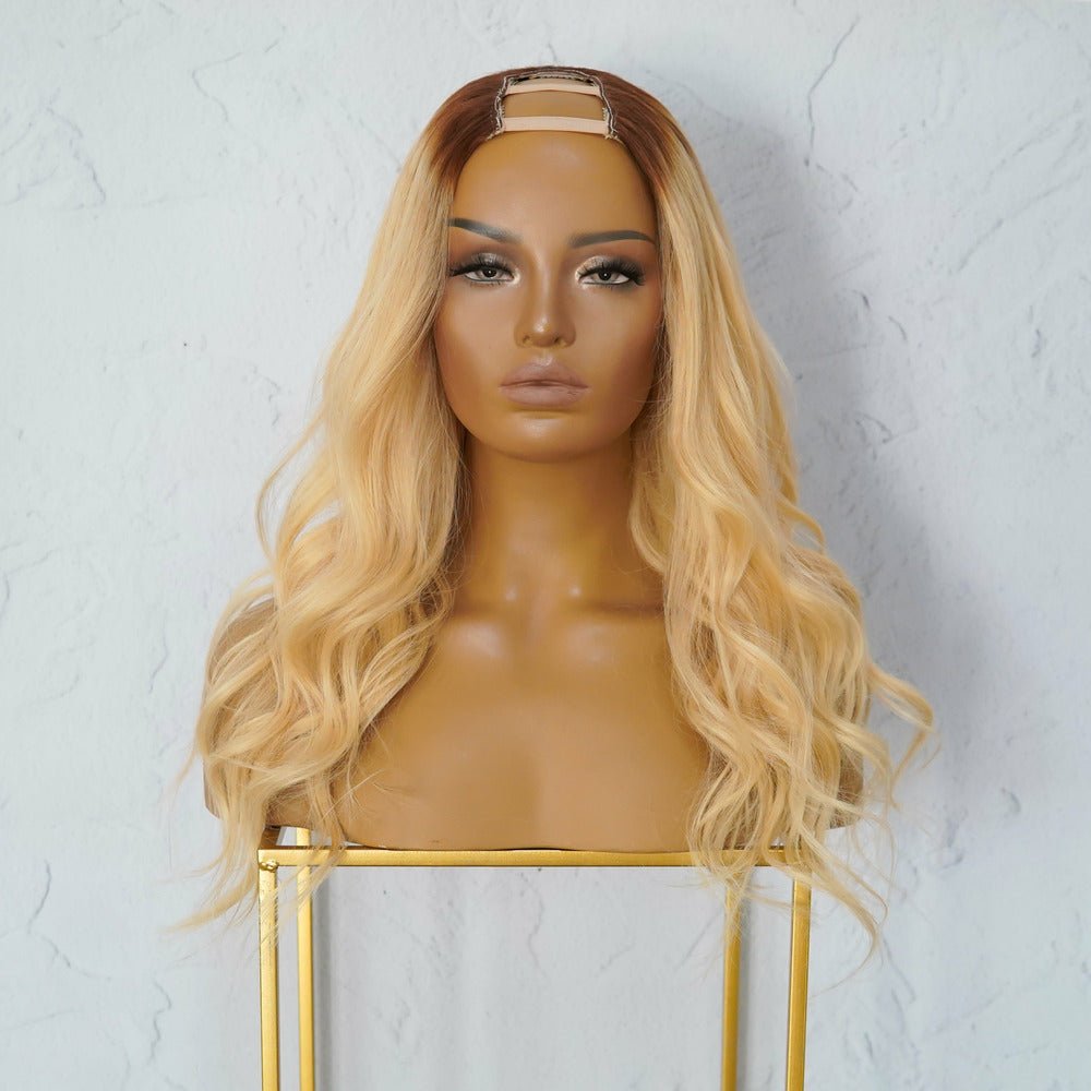 WILLOW Ombre Golden Blonde with Brown Root Human Hair U Part Wig